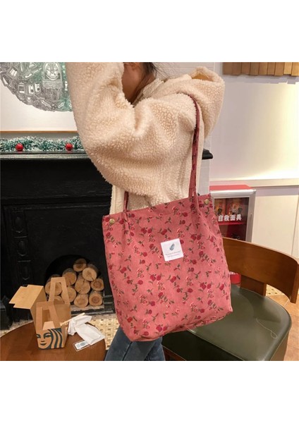 Pembe-Gül Tarzı 34X12X28CM Womeorduroy Için Çantalar Omuz Çantası Yeniden Kullanılabilir Alışveriş Çantaları Günlük Bez Bayan Çanta Belirli Sayıda (Yurt Dışından)