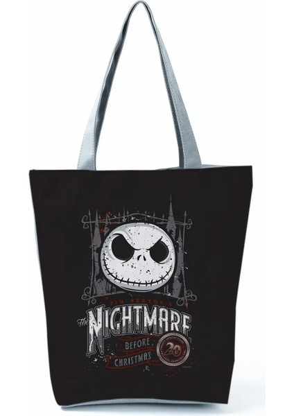 HL2824 Skull Bag Style Noel Tote Çanta Öncesi Kabus Havalı Cadılar Bayramı Kafatası Jack Baskı Eko Çanta Moda Seyahat Çantası Kadın Eğlence Alışveriş Çantası (Yurt Dışından)