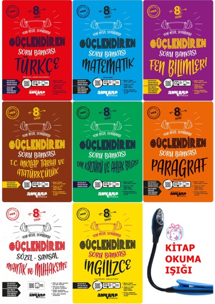 8.Sınıf Ful Tüm Dersler Güçlendiren Soru Bankası Muhteşem Set + Kitap Okuma Işığı