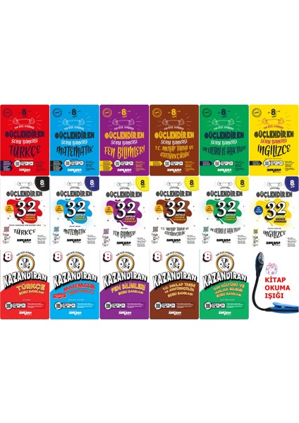 8.Sınıf Ful Tüm Dersler Kazandıran + Güçlendiren Soru + 32 Haftalık Denemeler + Kitap Okuma Işığı