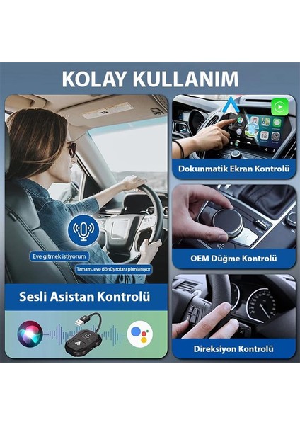 Apple Iphone ve Android Ile Uyumlu Kablosuz Carplay Adaptör Çeviricisi, Ultra Hızlı Carplay Çevirici