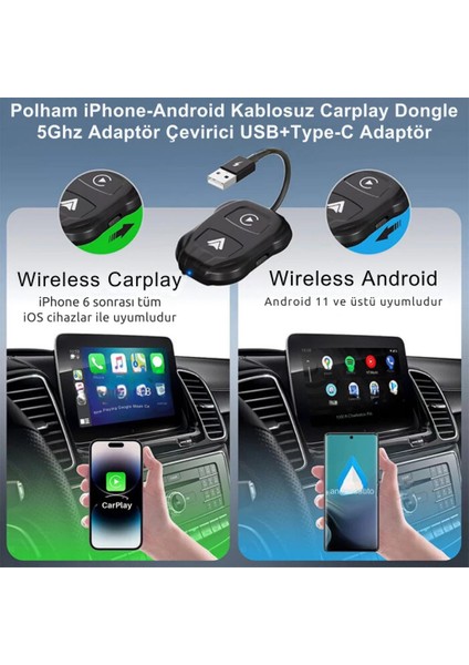 Apple Iphone ve Android Ile Uyumlu Kablosuz Carplay Adaptör Çeviricisi, Ultra Hızlı Carplay Çevirici