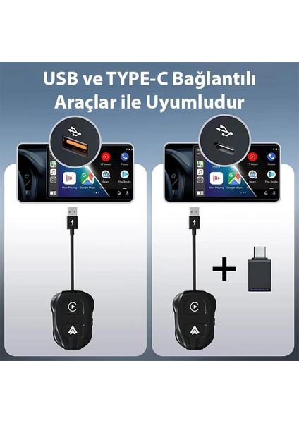 Apple Iphone ve Android Ile Uyumlu Kablosuz Carplay Adaptör Çeviricisi, Ultra Hızlı Carplay Çevirici