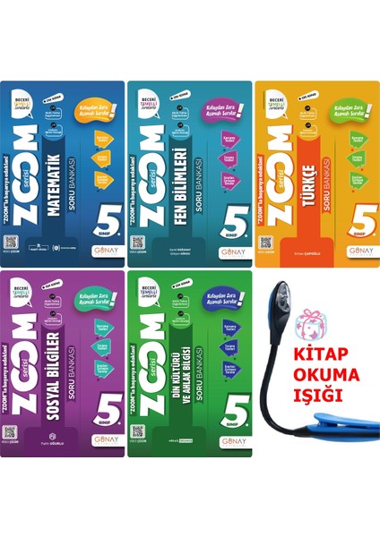 Günay Yayınları 5.Sınıf Zoom Serisi Beceri Temelli Sorular Süper Set + Kitap Okuma Işığı