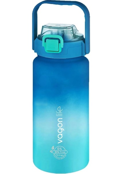 VGN2213-T Mavi-Turkuaz 1500ML Pipetli/pipetsiz Kullanım Çift Renk Softtouch Motivasyon Matarası