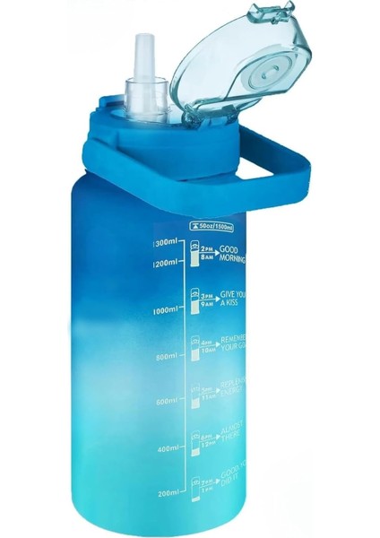 VGN2213-T Mavi-Turkuaz 1500ML Pipetli/pipetsiz Kullanım Çift Renk Softtouch Motivasyon Matarası fiyatları