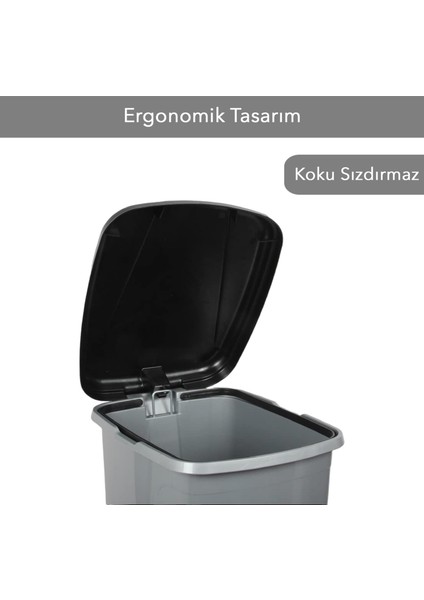 Pedallı Gri Banyo Mutfak Çöp Kovası Siyah Kapaklı Slim Pedallı Çöp Kovası 15 Litre fırsatları