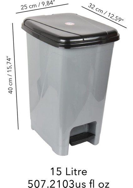 Pedallı Gri Banyo Mutfak Çöp Kovası Siyah Kapaklı Slim Pedallı Çöp Kovası 15 Litre indirimleri