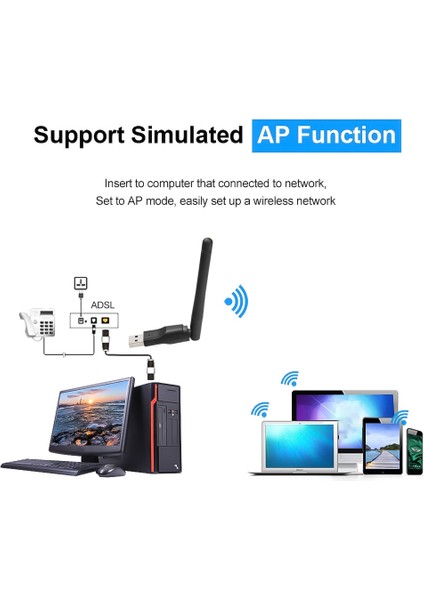 Yeni Wıfı USB Adaptörü MT7601 150 Mbps USB 2.0 Wifi Kablosuz Ağ Kartı 802.11 B/g/n Lan Adaptörü Dönebilen Anten ile (Yurt Dışından)