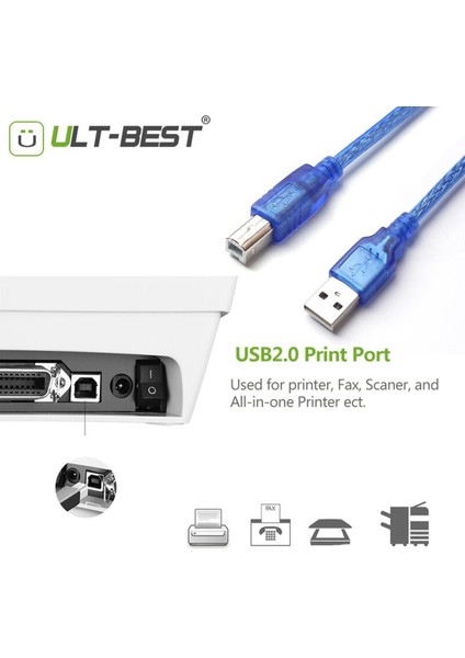 Ult-En Iyi USB 2.0 Am - Bm Baskı Kablosu 1.5m Bakır Şeffaf Mavi Yazıcı Tarayıcı Için USB Kablosu (Yurt Dışından)