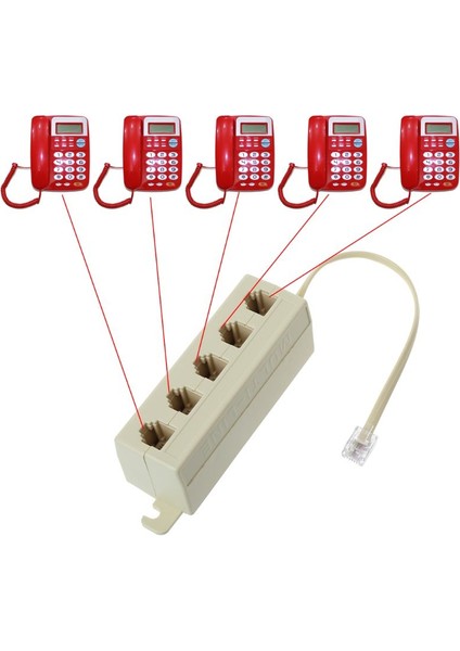 RJ11 Jack 5 Yollu Çıkışlı Telefon Telefon Modüler Hat Ayırıcı Fiş Adaptörü 6P4C (Yurt Dışından)
