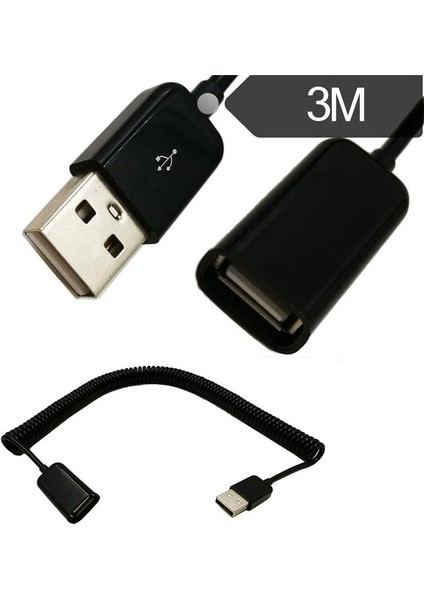 Teleskopik USB Erkekten Dişiye Uzatma Kablosu Sarmal Usb2.0 Erkek Uzatma Kablosu USB Yaylı Kablo 3m (Yurt Dışından) fiyatları