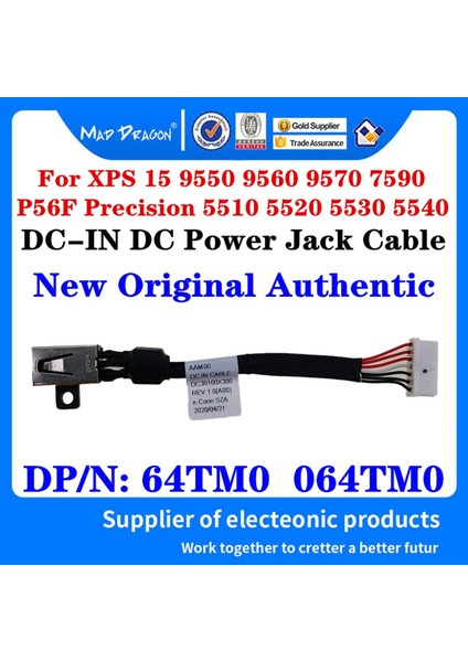 64TM0 064TM0 Dell XPS15 9550 9560 9570 7590 P56F Hassas 5510 5520 5530 5540 Dizüstü Bilgisayar Dc In Line Güç Giriş Jakı ile Kablo (Yurt Dışından)