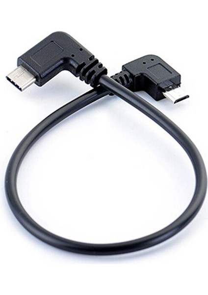 Sol Açı 90 Derece Mikro USB - Tip-C Kablo Dönüştürücü Otg Adaptör Veri Kablosu 25CM Kablo Siyah (Yurt Dışından)