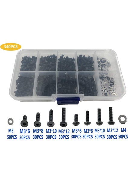 340 Adet Rc Vida Seti Onarım Aracı M3 Düz Kafa/yuvarlak Kafa ve M3 M4 Düz (Yurt Dışından)