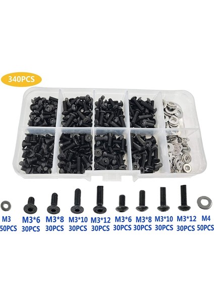 340 Adet Rc Vida Seti Onarım Aracı M3 Düz Kafa/yuvarlak Kafa ve M3 M4 Düz (Yurt Dışından)