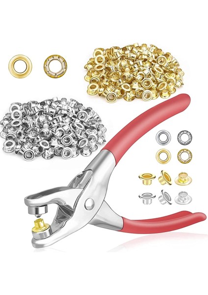 BRADOO-401 Adet 1/4 Inç 6mm Grommet Kuşgözü Pense Seti, Grommet Alet Kiti ile 400 Metal Kuşgözü Altın ve Gümüş, Kuşgözü Grommetler (Yurt Dışından)