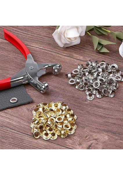 BRADOO-401 Adet 1/4 Inç 6mm Grommet Kuşgözü Pense Seti, Grommet Alet Kiti ile 400 Metal Kuşgözü Altın ve Gümüş, Kuşgözü Grommetler (Yurt Dışından)