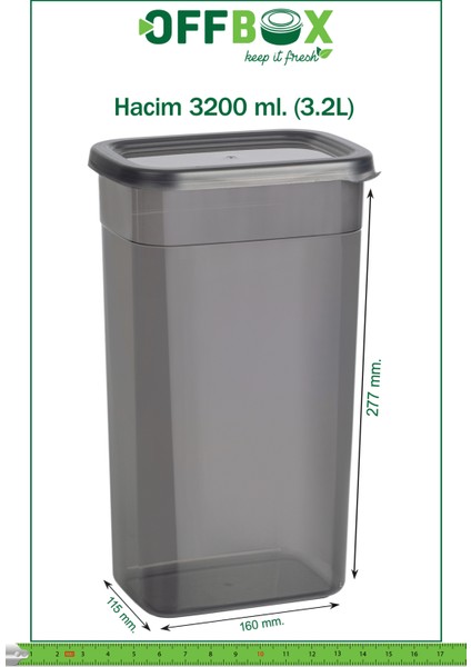 D-3200 12 Li  Dikdörtgen Erzak Bakliyat Saklama Kabı Baharatlık Seti 3,2 Litre 20 Etiketli Jumbo Boy