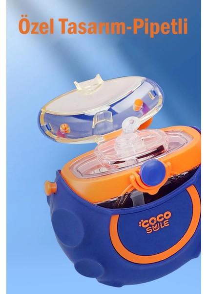 Cocosmile 630ML Silikon Uzay Tema Kılıflı Pipetli Askılı Tritan Çocuk Matarası Pembe CS-0006