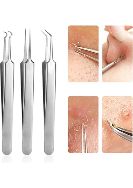 3 Adet/Takım Komedon Yüz Cilt Bakımı Aracı Iğneler Yüz Temizleyici (Yurt Dışından)