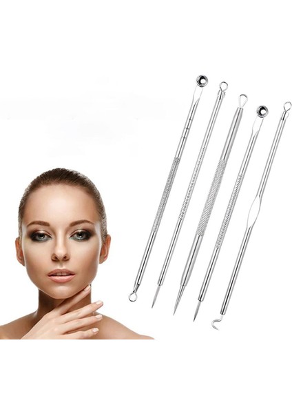 5 Adet Paslanmaz Çelik Çift Kafa Setleri Yüz Iğne Cilt Bakımı Araçları (Yurt Dışından)