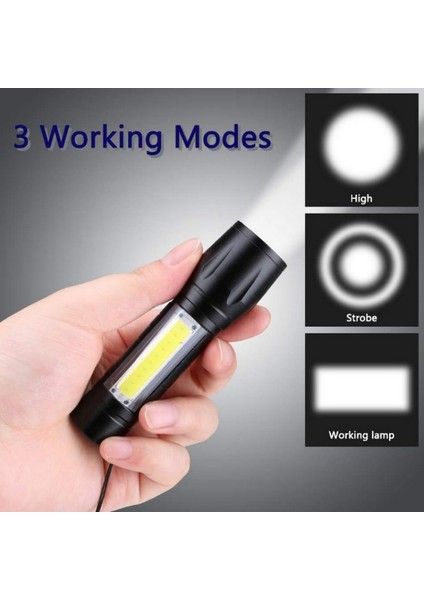 Dahili Pil Mini LED El Feneri Zoom Odak Torch Lambası Şarj Edilebilir USB Fener Ayarlanabilir Su Geçirmez Dış Mekan LED Penlight (Yurt Dışından)