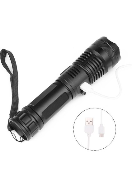 Ampul Alüminyum El Feneri Güç Göstergesi USB Şarjlı Zoom El Feneri (Yurt Dışından)