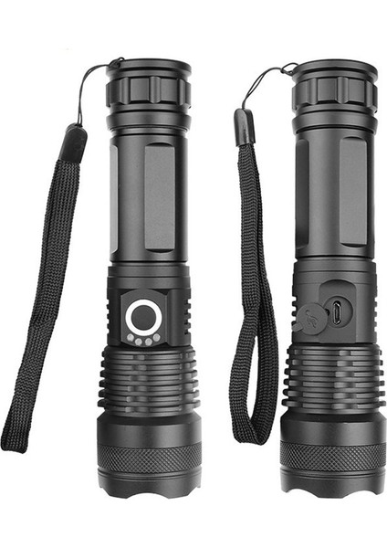 Ampul Alüminyum El Feneri Güç Göstergesi USB Şarjlı Zoom El Feneri (Yurt Dışından)