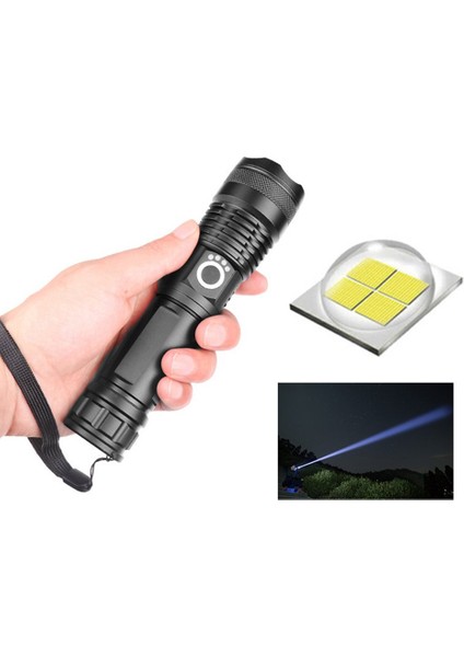 Ampul Alüminyum El Feneri Güç Göstergesi USB Şarjlı Zoom El Feneri (Yurt Dışından)