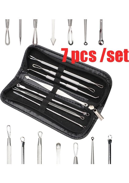 7/8 Adet Paslanmaz Çelik Komedon Yüz Alet Kiti Çanta İle 7 Adet (Çanta İle 7 Adet) (Yurt Dışından)