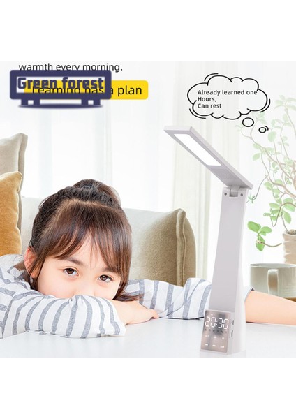 Yeşil Orman LED Masa Lambası Sıcaklık Tahmini LED Okuma Göz Koruması Gece Işığı Çalar Saat (Yurt Dışından)
