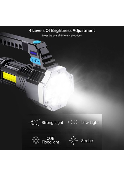 Taşınabilir 7-Led Güçlü Işık El Feneri Cob Yan Işık Su Geçirmez LED El Feneri USB Şarj Edilebilir El Feneri (Yurt Dışından)