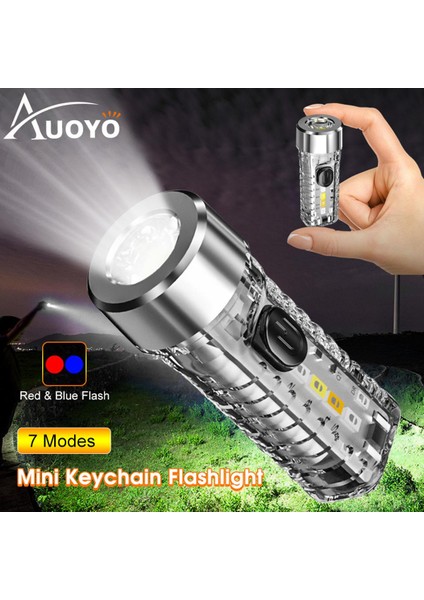 Auoyo Işıkları Anahtarlık Işığı Ultra Küçük Mini Çok Fonksiyonlu Işık Taşınabilir Su Geçirmez Işık USB Şarjı Ultra Hafif Güçlü Işık Dış Mekan Uyarı Işığı Acil Durum Lambası 7 Modu (Yurt Dışından)