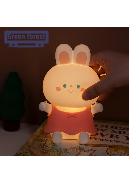 Yeşil Orman Tavşan LED Lamba Göz Koruması Mini Karikatür Tavşan Gece Lambası Atmosfer Işığı (Yurt Dışından) modelleri