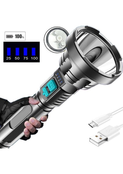 Süper Parlak Taşınabilir Cob LED El Feneri USB Şarj Edilebilir Su Geçirmez Işık Dahili Pil Işığı LED El Feneri (Yurt Dışından)