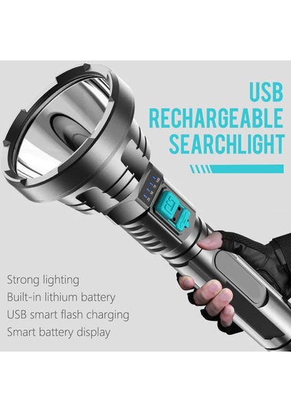 Süper Parlak Taşınabilir Cob LED El Feneri USB Şarj Edilebilir Su Geçirmez Işık Dahili Pil Işığı LED El Feneri (Yurt Dışından)
