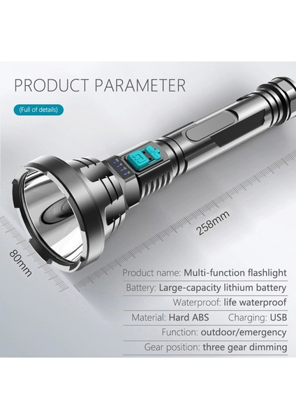 Süper Parlak Taşınabilir Cob LED El Feneri USB Şarj Edilebilir Su Geçirmez Işık Dahili Pil Işığı LED El Feneri (Yurt Dışından)