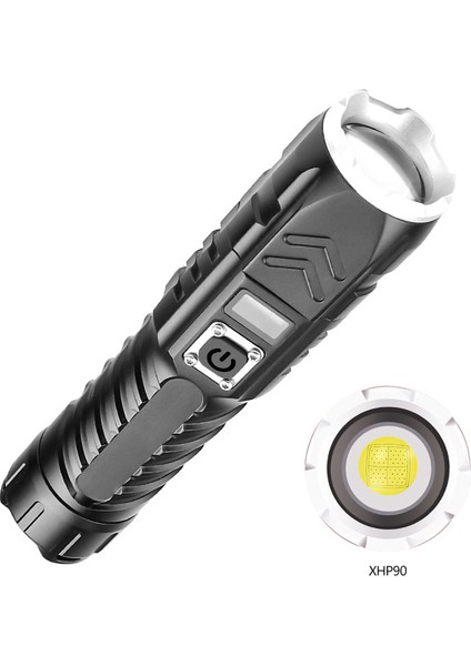 Lumiparty XHP90 LED El Feneri 4 Mod Ayarlanabilir Güçlü USB Şarj Edilebilir Su Geçirmez Zoom El Işığı (Yurt Dışından)