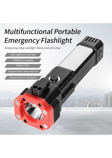 Taşınabilir USB Şarj Edilebilir LED El Feneri Su Geçirmez Acil Işık Açık Kamp Için Güvenlik Çekiç ile (Yurt Dışından)