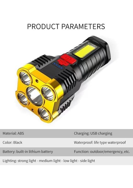 LED El Fenerleri Güçlü Işık Şarj Edilebilir Süper Parlak Edc Güçleri Torch Ömrü Su Geçirmez 1200 Mah Dış Mekan Çalışma Işığı (Yurt Dışından)
