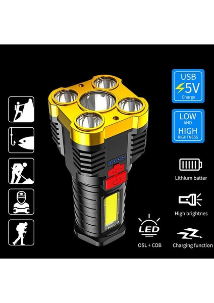 LED El Fenerleri Güçlü Işık Şarj Edilebilir Süper Parlak Edc Güçleri Torch Ömrü Su Geçirmez 1200 Mah Dış Mekan Çalışma Işığı (Yurt Dışından)