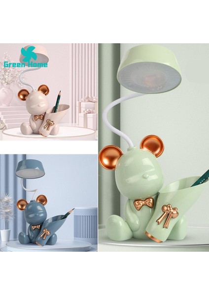 Yeşil Ev LED Okuma Lambası Esnek Hortum Tasarımı 3'ü 1 Arada Okuma Lambası Kalem Tutucu Kalemtıraş (Yurt Dışından)