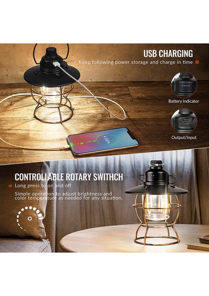 LED Vintage Kamp Feneri Demiryolu, Ekranlı, Yürüyüş Için Ipx4 Su Geçirmez Taşınabilir Çadır, Kamp, Yeşil (Yurt Dışından)