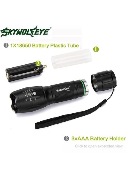 Taktik LED El Feneri G700 X800 Shadowhawk Parlak Yakınlaştırma Torch Sınıfı Siyah (Yurt Dışından)