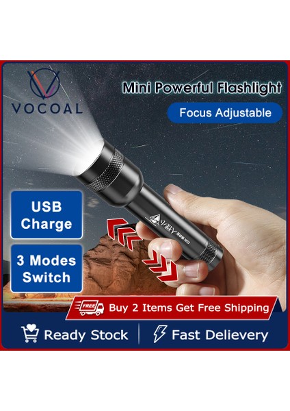 Vocoal Mini Işık LED Torch Işığı Zumlanabilir Dış Mekan Işığı Mini Şarj Edilebilir LED Işık Cep Boyutunda Su Geçirmez Işık Güçlü Işık Yürüyüş Avcılık Için Uzun Mesafe (Yurt Dışından)
