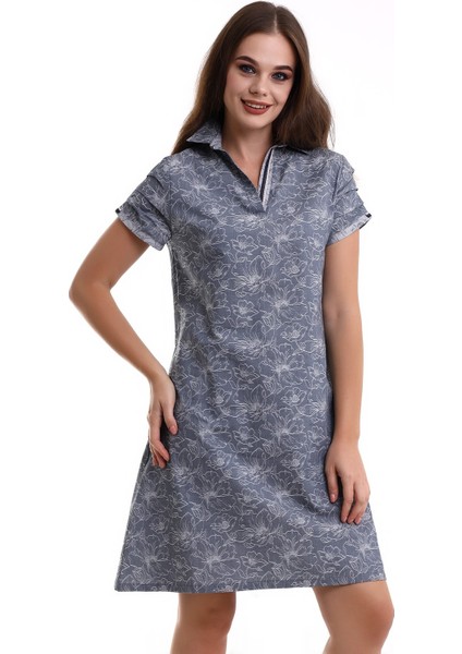 Kadın Yakalı Yarım Kol Elbise Desenli LRWM23EL10