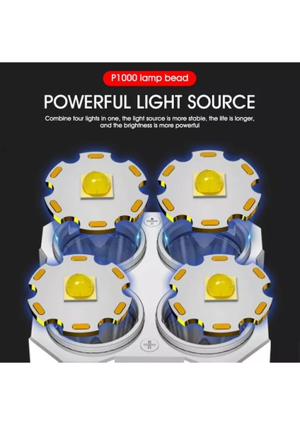 Süper Güçlü LED El Feneri Taktik Torch USB Şarj Edilebilir Su Geçirmez Lamba Ultra Parlak Fener Kamp 4 Çekirdekli Cips (Yurt Dışından)