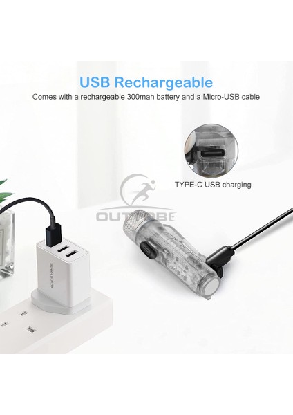 Dış Mekan Için Outtobe Şarj Edilebilir Mini Işık Anahtarlık Torch USB Şarj Edilebilir LED Işık Su Geçirmez Cep Işığı Edc (Yurt Dışından)