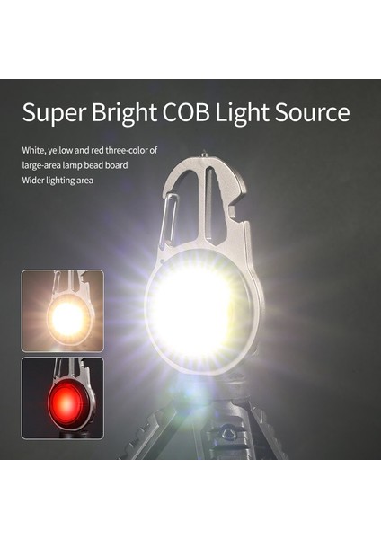 USB Şarj Edilebilir Mini Çok Fonksiyonlu El Feneri Cob Çalışma Işığı, 7 Aydınlatma Modu ile 3 Renk Şişe Açacağı Mini Tornavida Anahtarı Cam Kırıcı (Yurt Dışından) modelleri